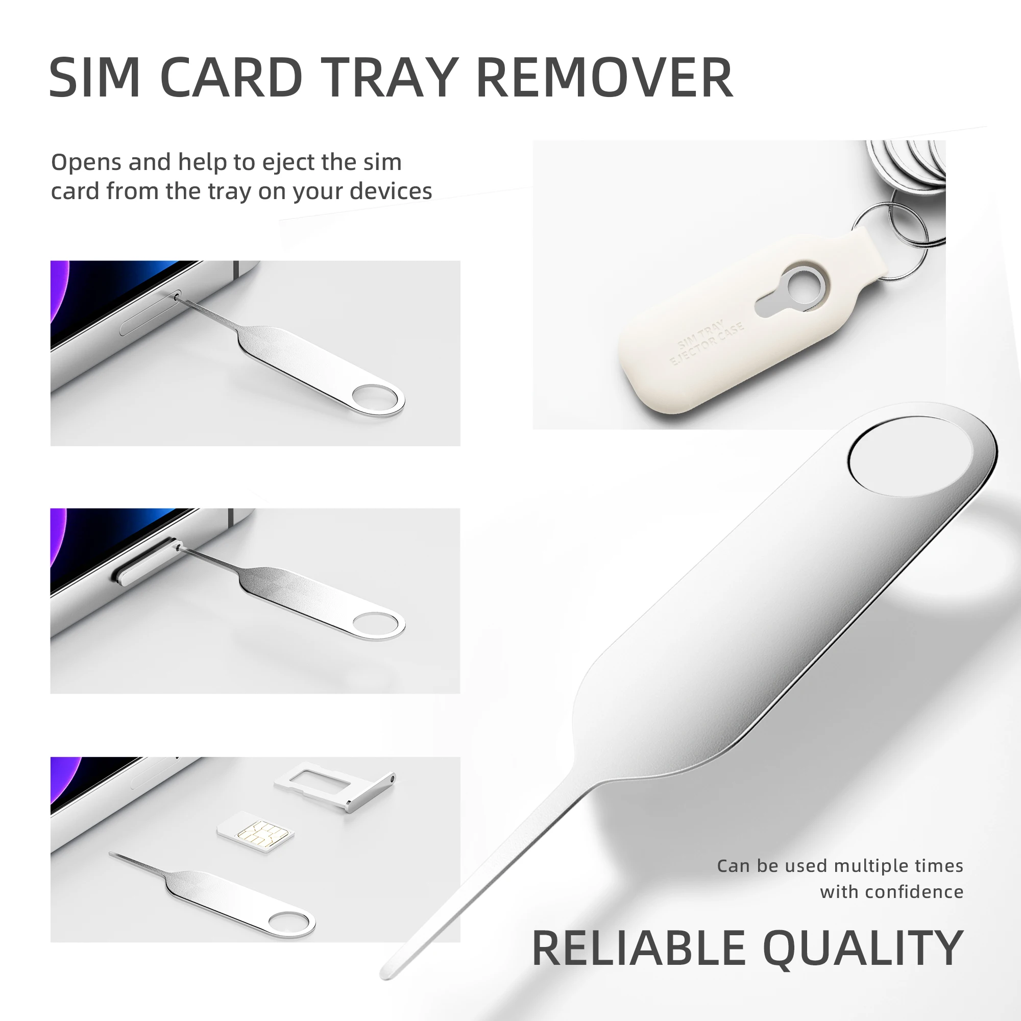 SIMカードトレイ、イジェクトピン取り外しツール、すべてのiPhone、Samsung、その他のスマートフォンに適しています、白、10パック