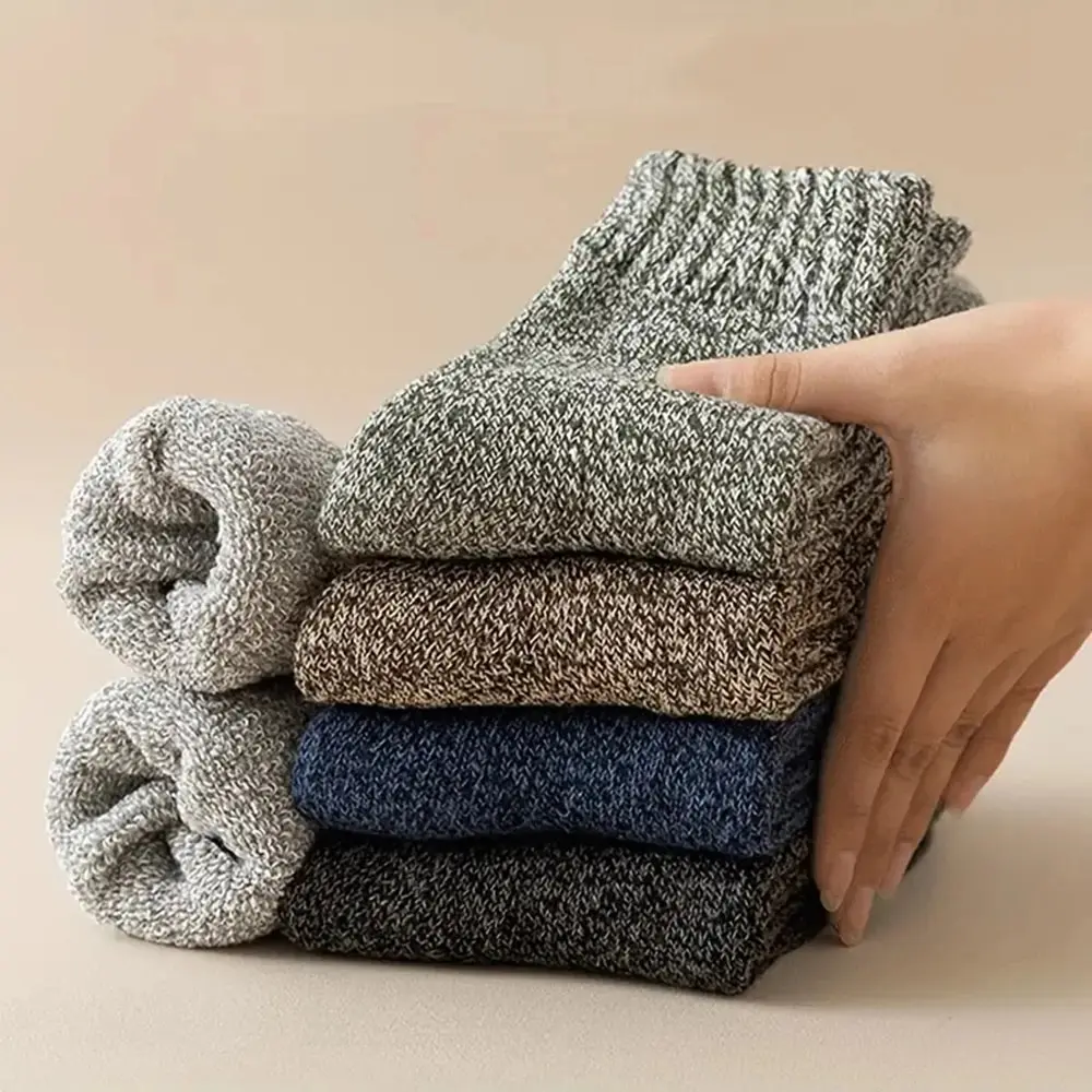 5 pares Otoño Invierno hombres calcetines de lana gruesos mujeres toalla mantener caliente calcetines de Color sólido calcetines cortos de Cachemira suave resistentes al frío