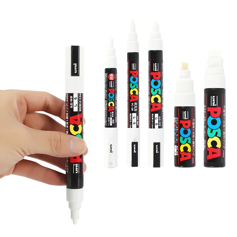 Uni posca ปากกาสีขาวอะคริลิคกันน้ำ PC-1M ปากกาทาสีถาวร3M โปสเตอร์ป๊อป5เมตรอุปกรณ์ศิลปะ