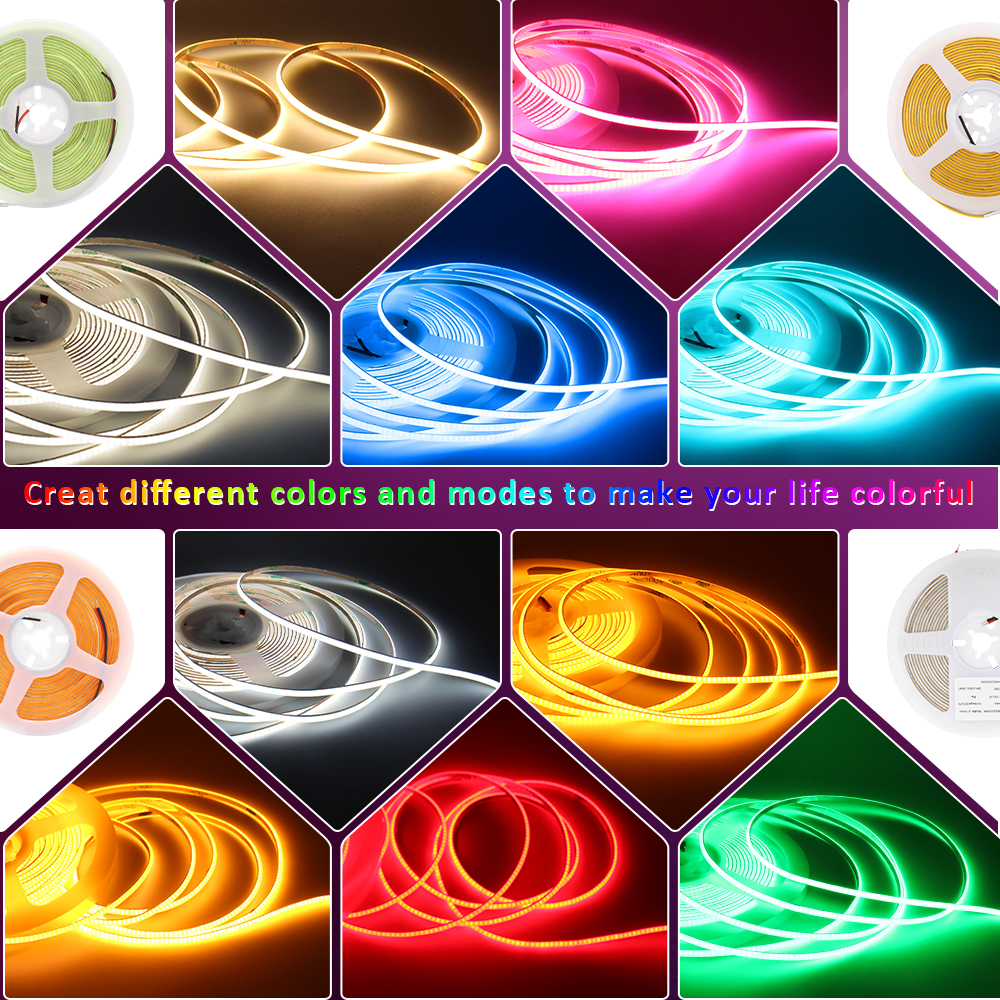 2.7mm Dimmable COB Strip Light Super Slim 12V 480LEDs/M Flexible Linear Lamp Colorful Warm Cool White Ribbon Car Decor Lighting
