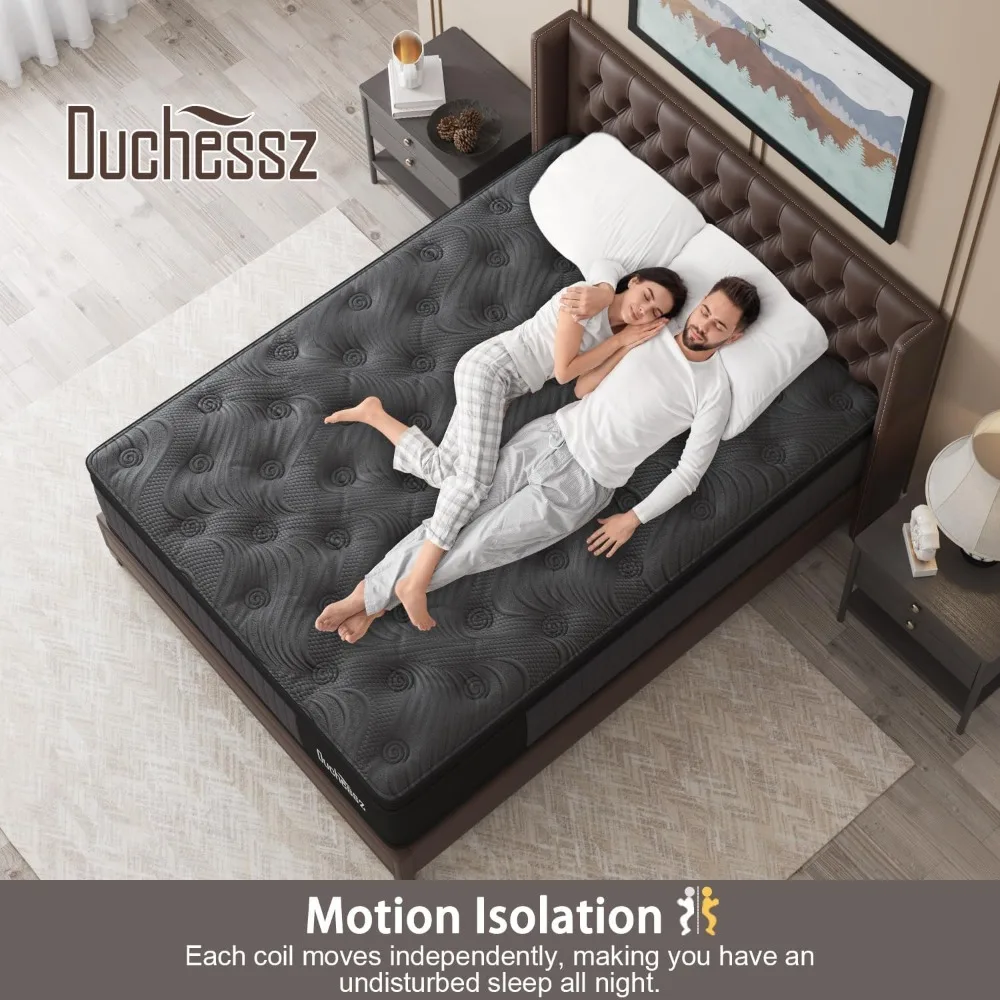 Full Mattress, 14 Inch Hybrid Mattress Black with Gel Memory Foam and Individually Pocket Innerspring Euro Top Mattresses Medium