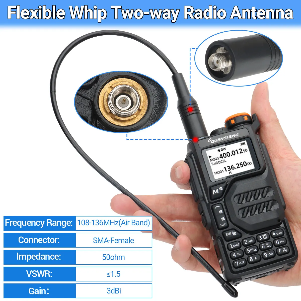 AM-771 Air Band SMA-Female Antenna 108-136MHz for Quansheng UV K5 K6 K5(8) Baofeng UV 5RH 21 PRO V2 Walkie Talkie Ham Radio