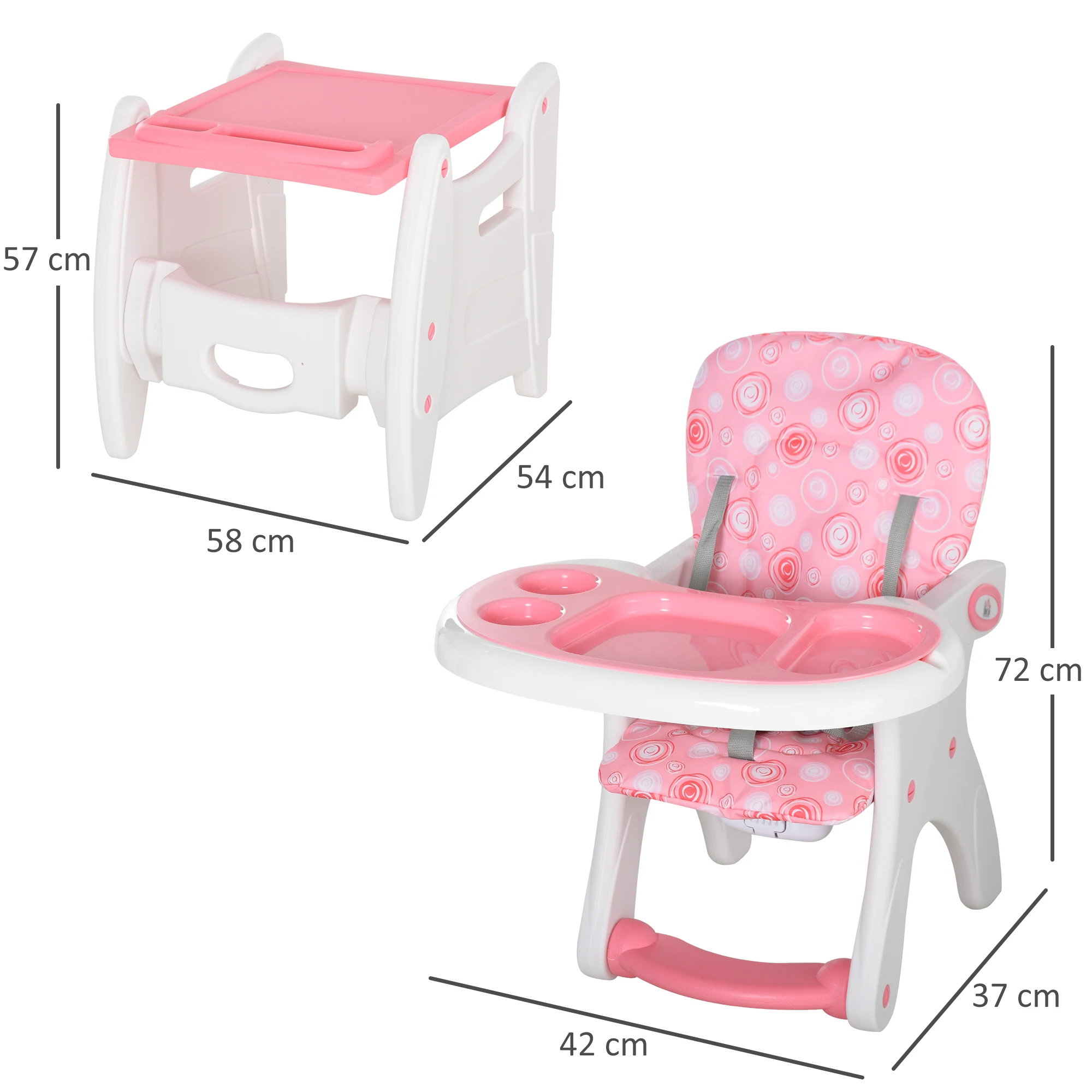 HOMCOM 3 w 1 dla dziecka Trona 6 miesięcy wielofunkcyjne regulowane 3-kierunkowe oparcie 57x59x105 cm