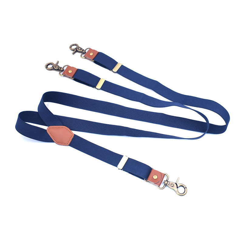 Vintage bretels voor mannen werken zwaar uitgevoerd groot hoog 3,5 cm breed X-vorm 4 bronzen karabijnhaken verstelbare elastische broekbretels