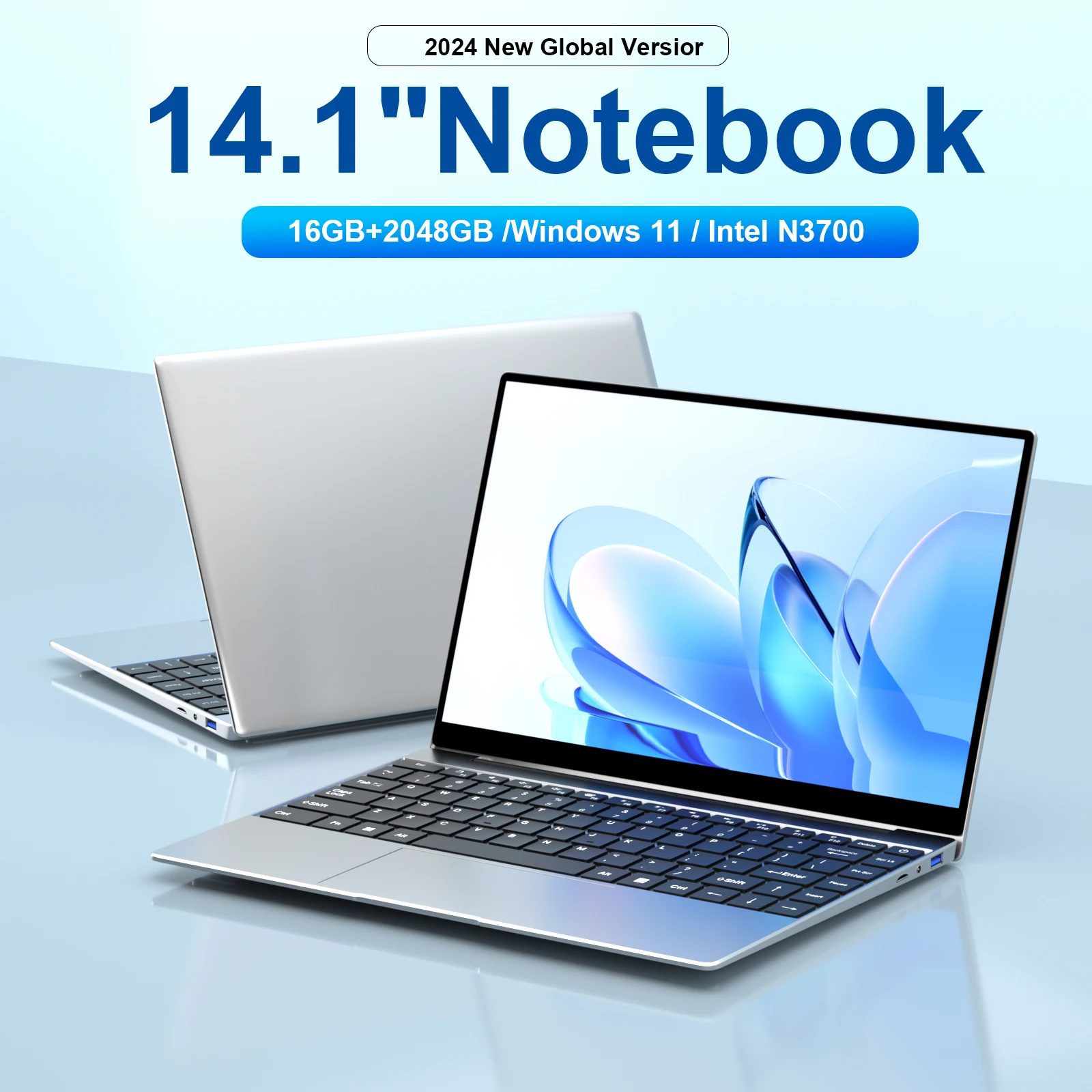 Nuovo laptop ultra sottile 14.1 "16GB RAM 2TB SSD Intel N3700 Notebook Gamer 1920*1080 Display Office Study Computer PC Windows 11 Pro