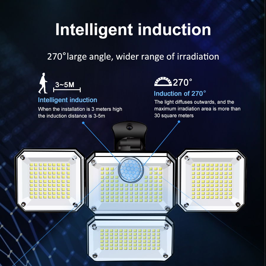 Solar Security Lights 333/288 LED Outdoor Bewegingssensor Licht 4 Heads Wandlampen Waterdichte Binnenplaats Patio Tuin Garage