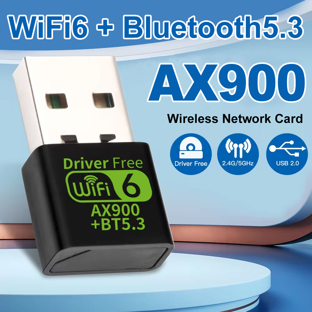 Adaptador USB WiFi 6 de 900Mbps, tarjeta de red inalámbrica Bluetooth 5,3, controlador de doble banda, Dongle USB gratuito, receptor Wifi 6 para PC Win 10 11