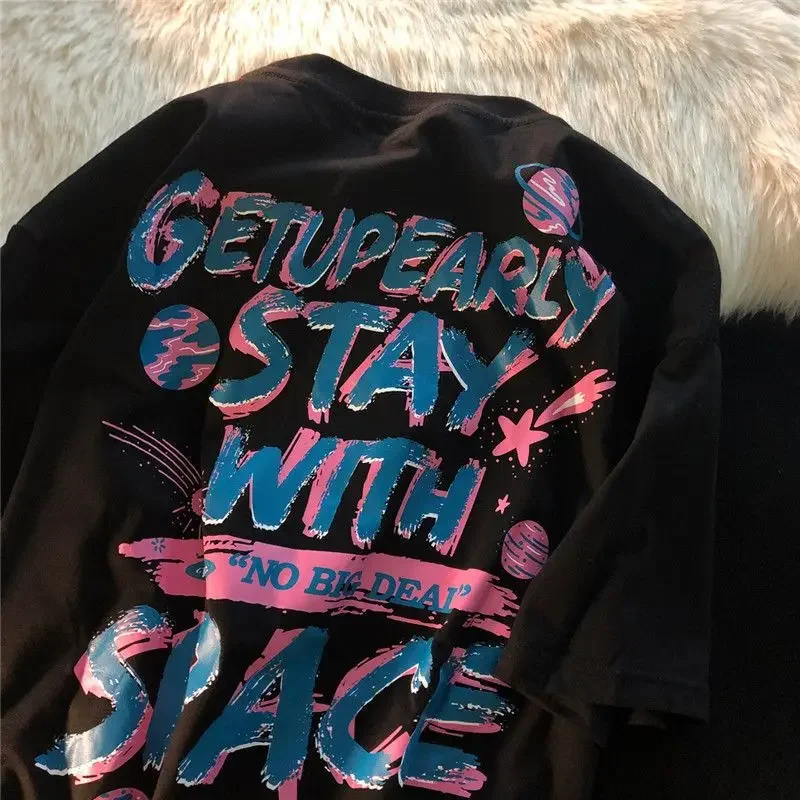 夏の女性のレタープリント特大半袖 Tシャツ男ヒップホップ半袖ストリートヴィンテージ Tシャツ服ルーズ Tシャツ