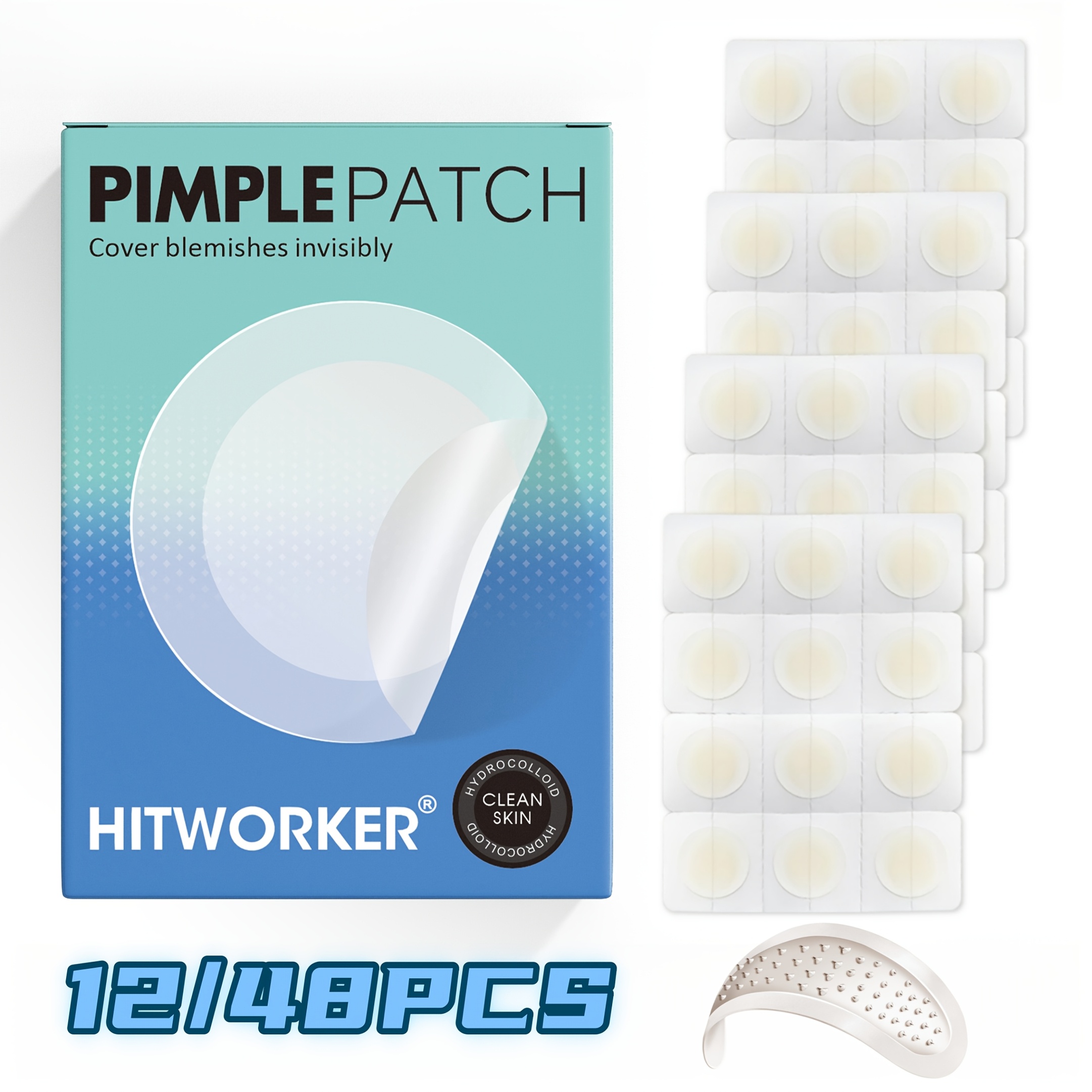 Parche hidrocoloide para acné HITWORKER, 12/48 tabletas, contiene aceite de árbol de té y ácido hialurónico, parche Invisible para acné