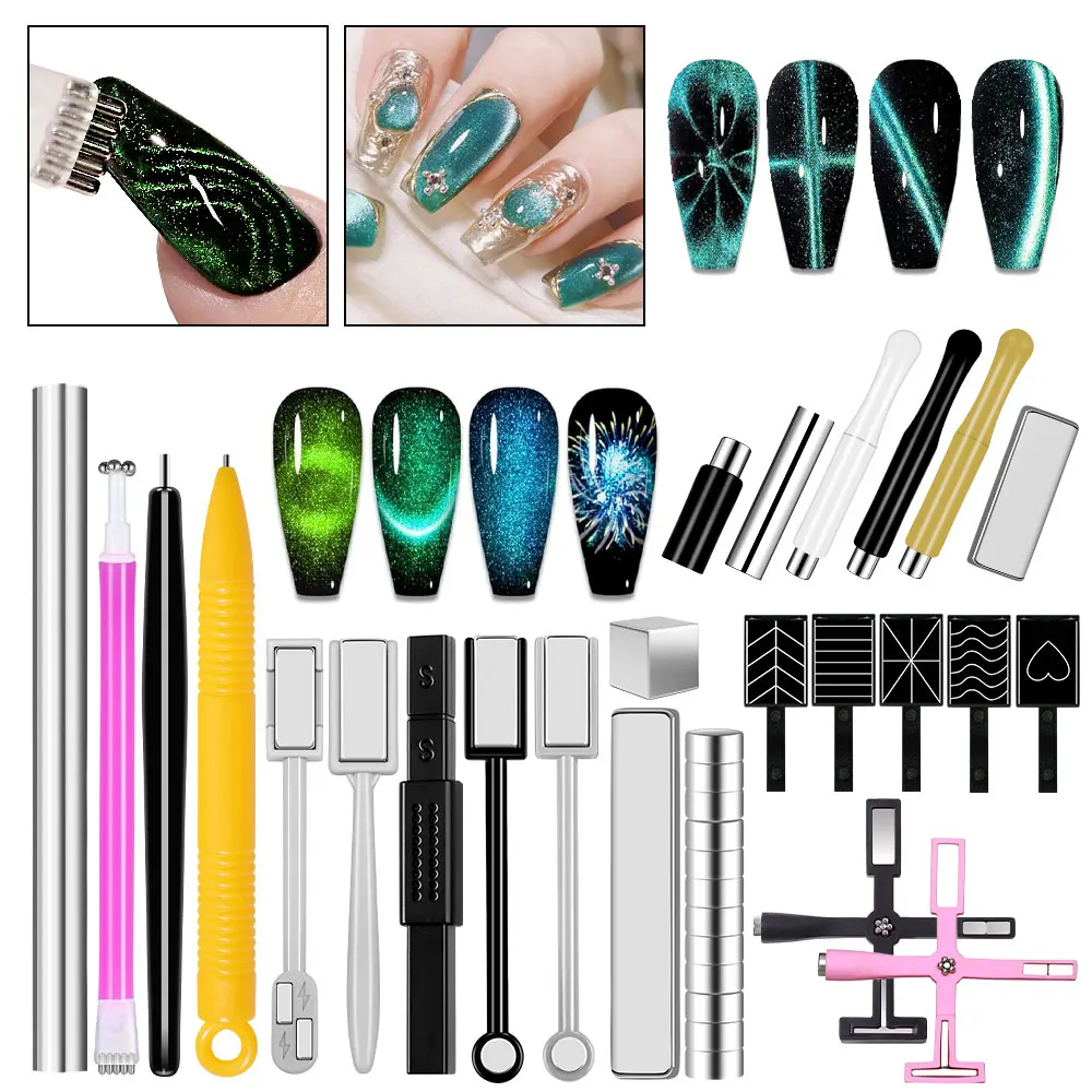 Nail Art Magnetic Stick Wand ชุดปากกาสําหรับ 3D Cat Eye Gel จิตรกรรมเล็บ Art Magnet Wand UV Gel Magic เล็บเครื่องมือ