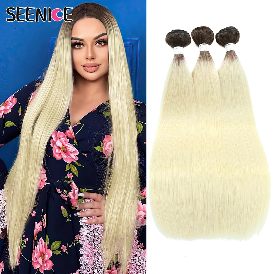 Mechones de pelo liso, pelo sintético Natural tejido, marrón jengibre, 613 mechones, extensiones de cabello, tejido rojo ombré, pelo falso largo