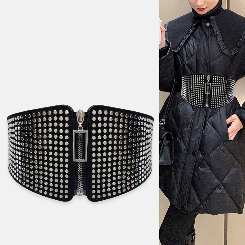 Cinturón de corsé elástico ancho con incrustaciones de remaches Punk para mujer, cinturón gótico de talla grande, fajas elásticas, cinturones grandes de diseñador para mujer