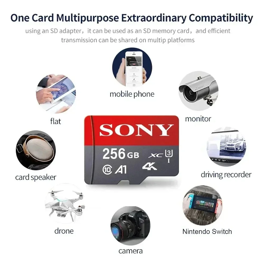 Original Sony Micro SD Card C10 64GB 128GB 256GB 512GB 1TB Up To 150MB/s Microsd Memory Card 1TB A1 Flash TF Card for Phone