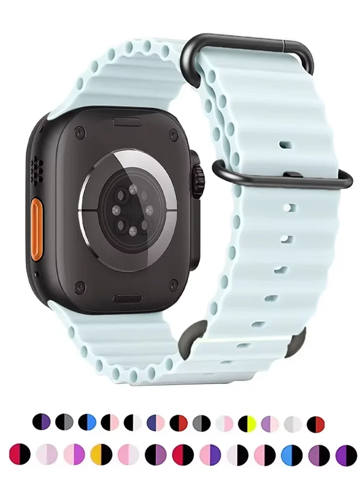 Ocean Band สําหรับ Apple Watch สายรัด 45 มม.46 มม.44 มม.Ultra 2 49 มม.41 มม.42 มม.40 มม.นาฬิกาข้อมือสร้อยข้อมือ Correa iWatch Series 7 6 3 SE 8 9 10