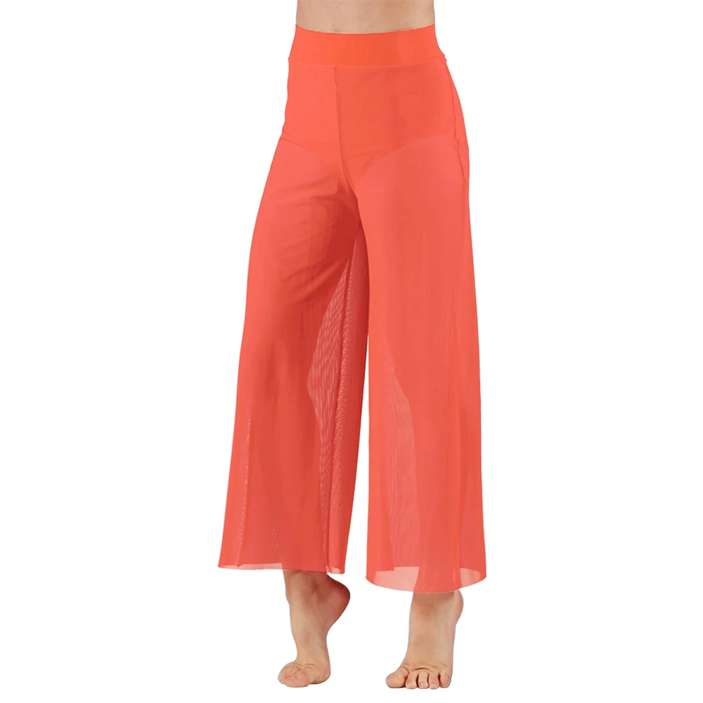 Lyrical Mesh Wide Leg Pants Modern Ballet Dance High Waist Contemporary Palazzo Trousers Classical Dance Costumes Plus Sizes