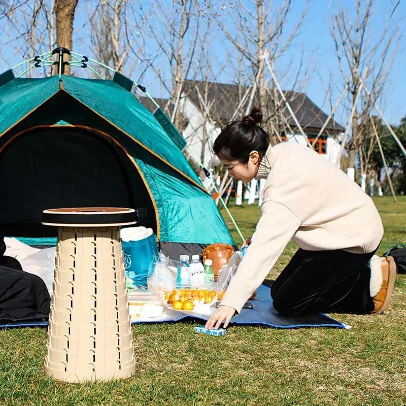 Outdoor Folding Stool with Soft Glue Queue Up  Portable Telescoping Travel Camping Fishing Bearing Strength Small Size