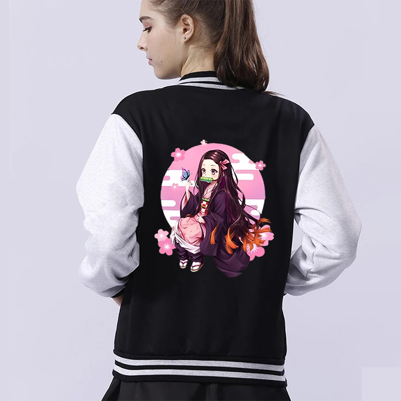Nueva chaqueta con estampado de Kamado Nezuko, chaqueta de béisbol informal para hombre y mujer, abrigo de uniforme de béisbol de otoño e invierno