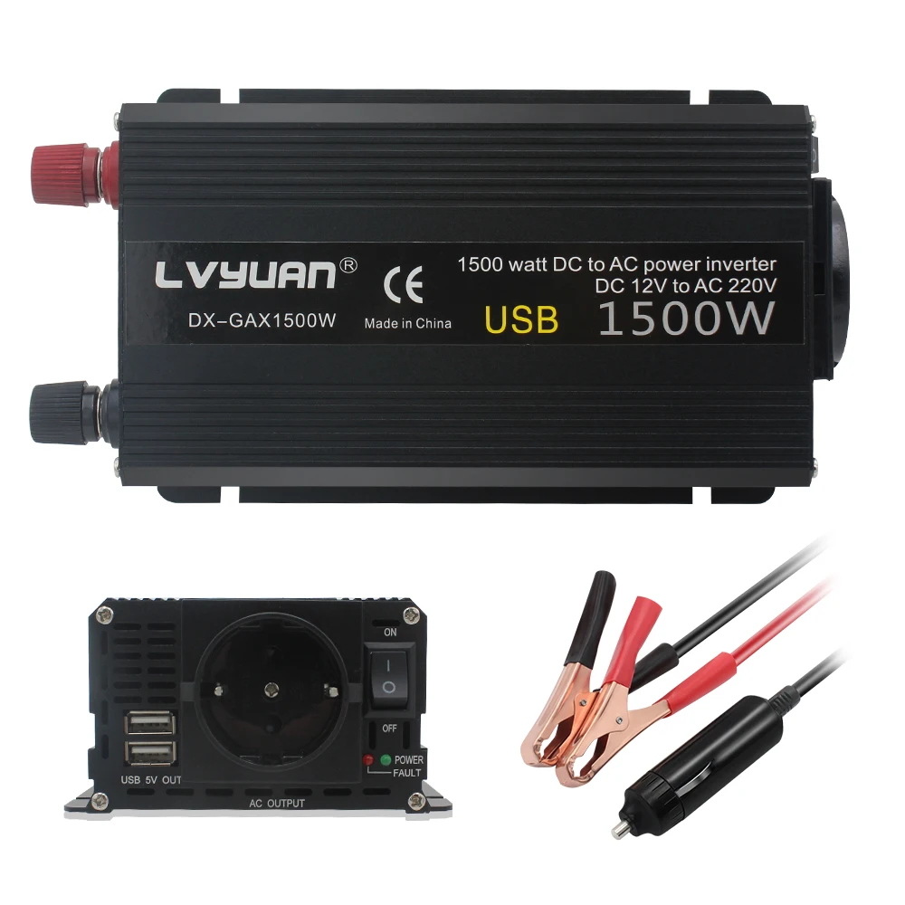 Inversor De Corriente Para coche, convertidor De Corriente De 12V y 220V con pantalla LCD automática, toma Universal De la UE