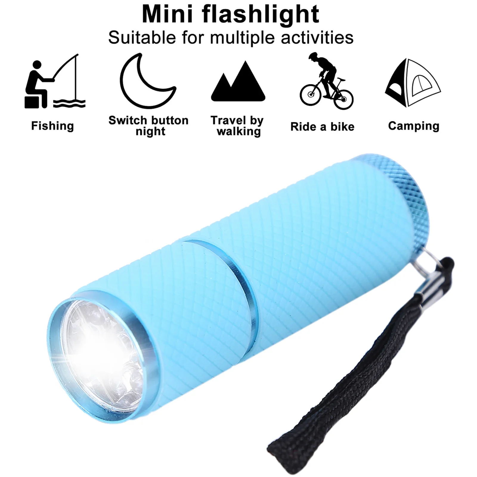 ไฟฉาย LED 9ดวงสำหรับเด็กผู้ใหญ่อะลูมินัมอัลลอยตกปลากลางคืนพร้อมสายคล้องกลางแจ้งแคมป์ปิ้ง