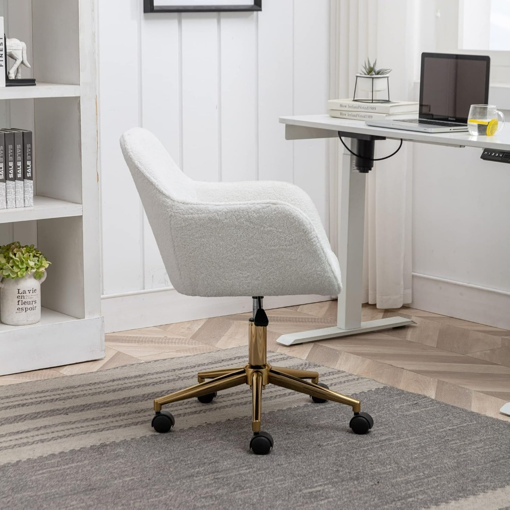 Home Office Chair, Furry Desk Chair Upholstered Fluffy Vanity Chairs Modern Task Accent Chair Adjustable Swivel, Desk Chairs