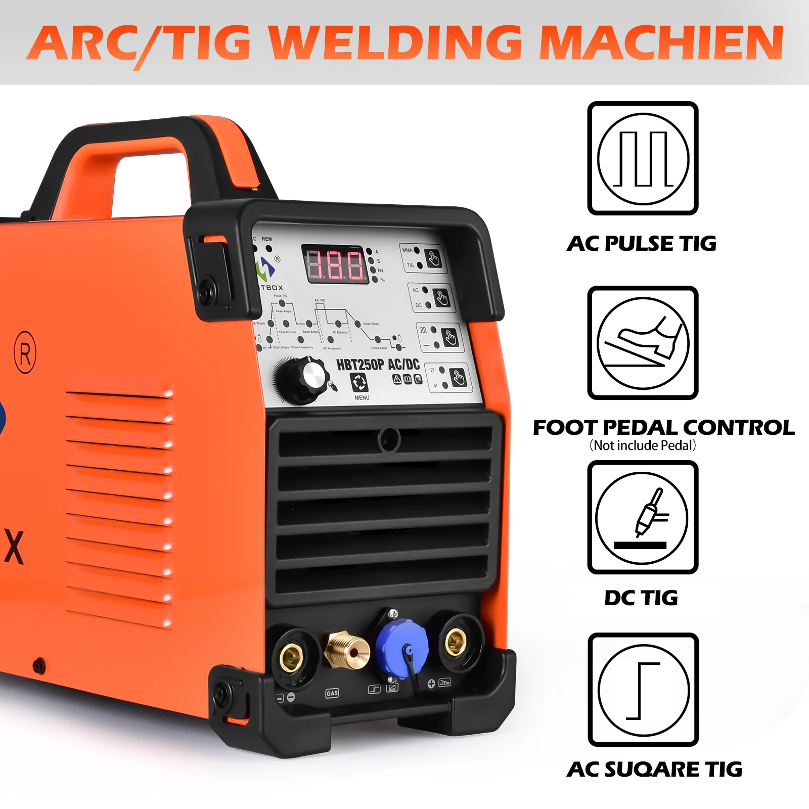 HITBOX AC/DC Аппарат для алюминия Tig HBT250P HF TIG/MMA ARC Stick Сварочный аппарат с импульсной аргоновой сваркой IGBT Инвертор 2T/4T