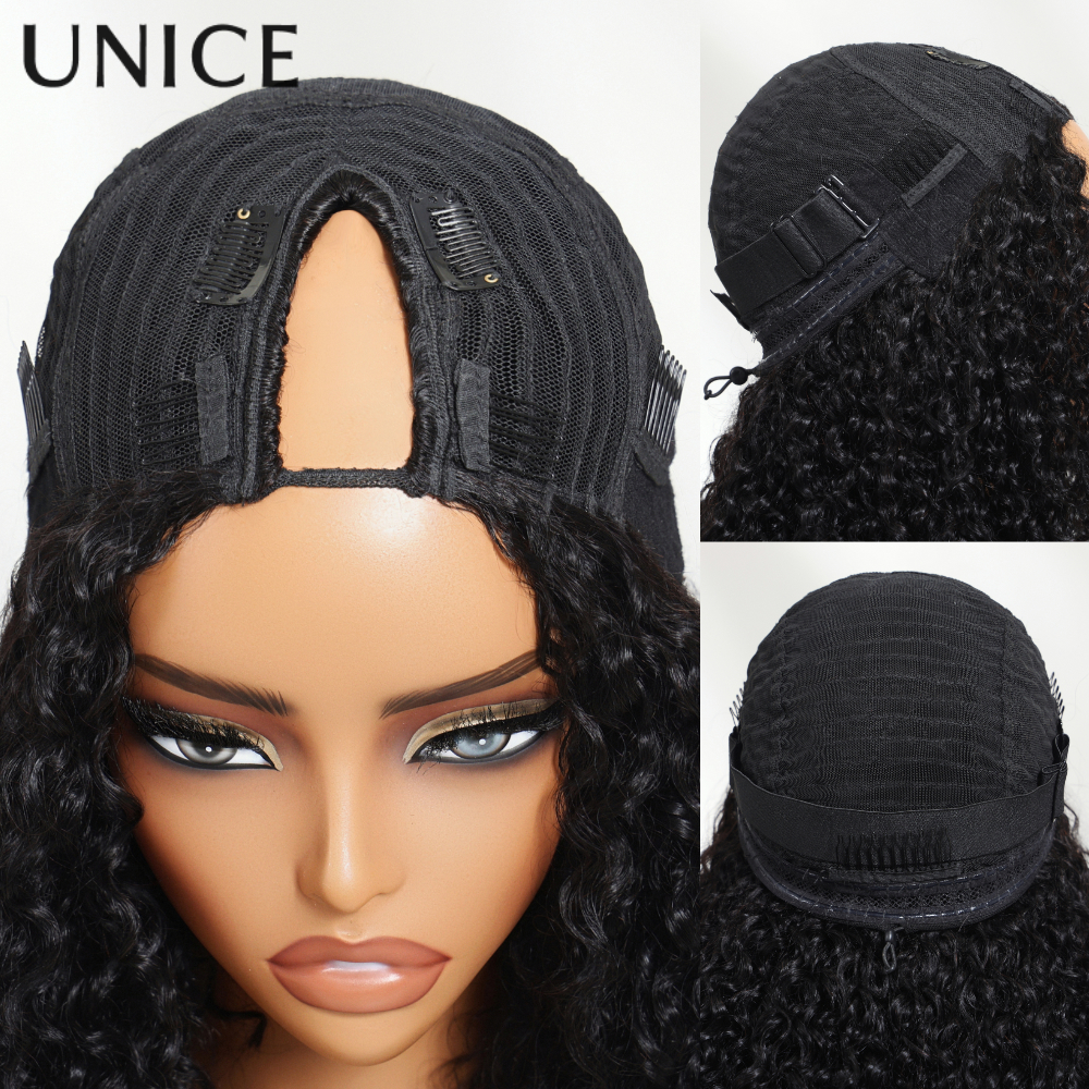 Unice kinky reta v parte peruca 100% cabelo humano easicoontour mínimo deixar fora atualizar u parte perucas de cabelo humano 150% densidade