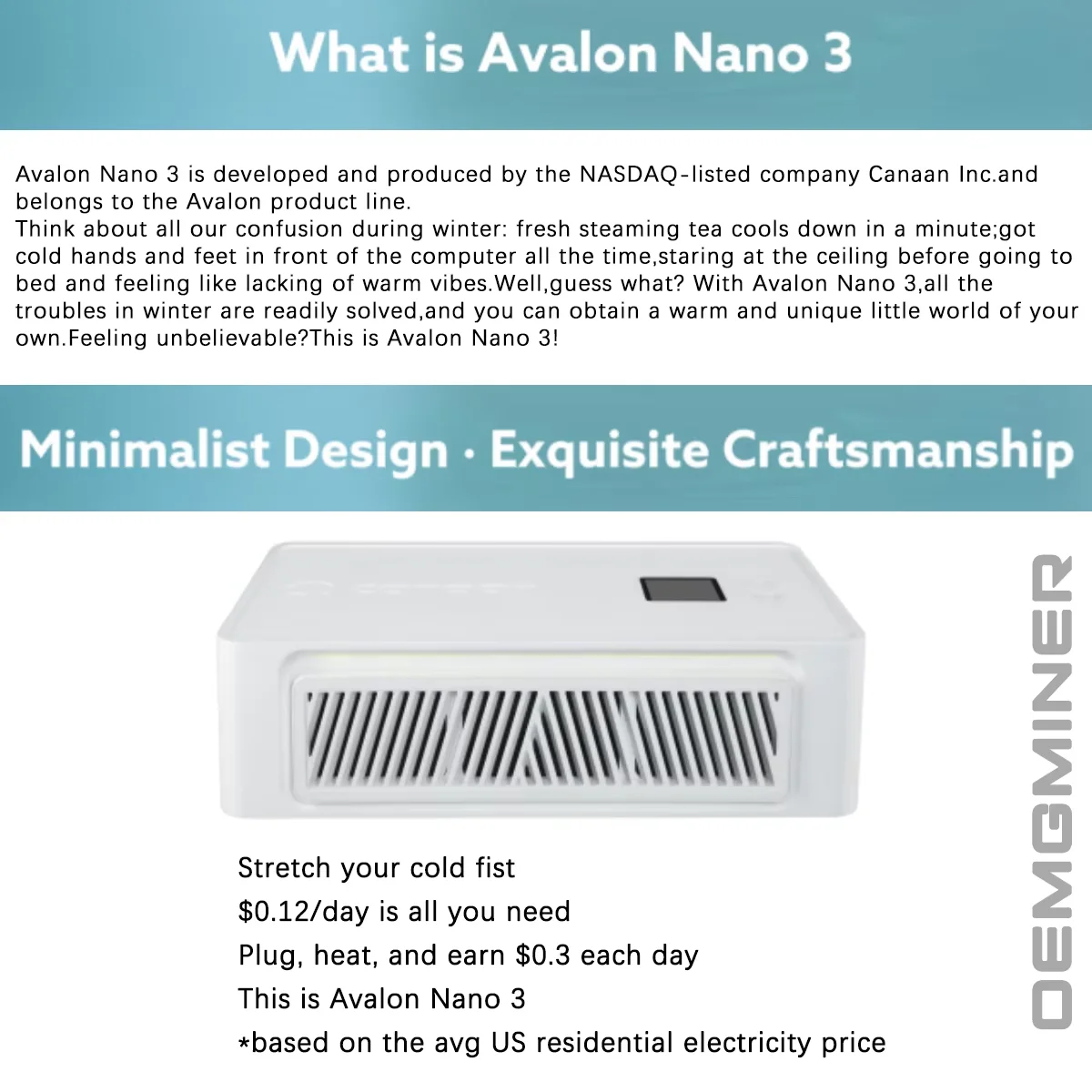95% 新しいビットコインマイナー使用 Avalon Nano 3 Canaan Mining オリジナル PSU 140W Solo 4th/s ミニマシン宝くじラッキーマイナー