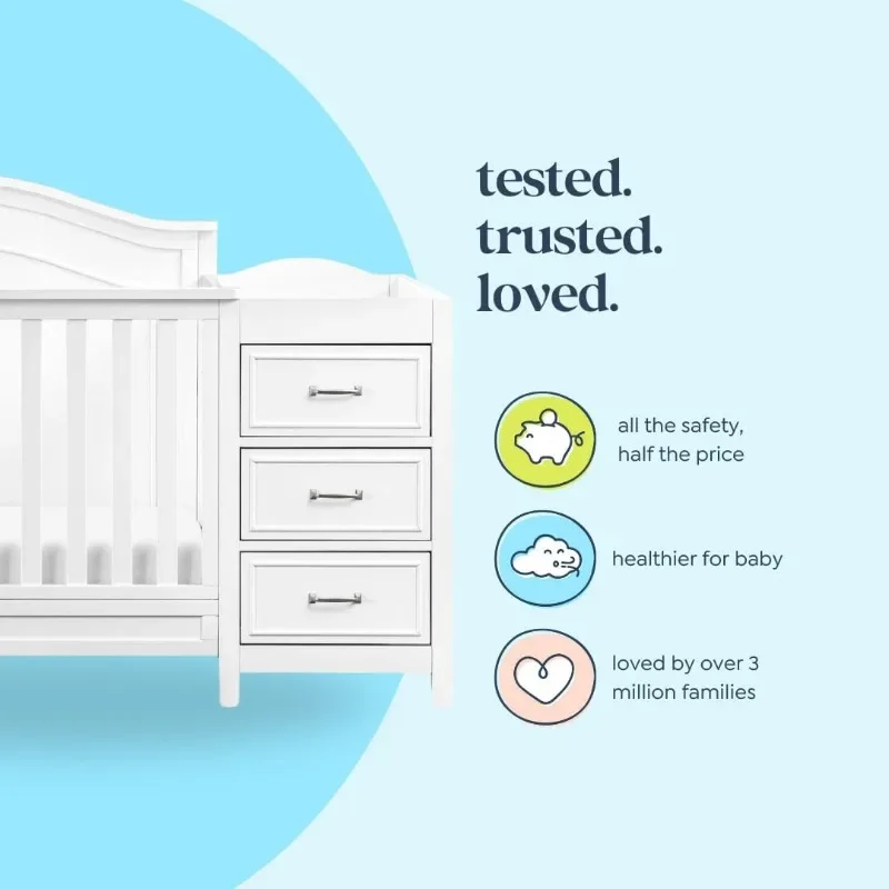 4-in-1 Convertible Crib and Changer Combo in White