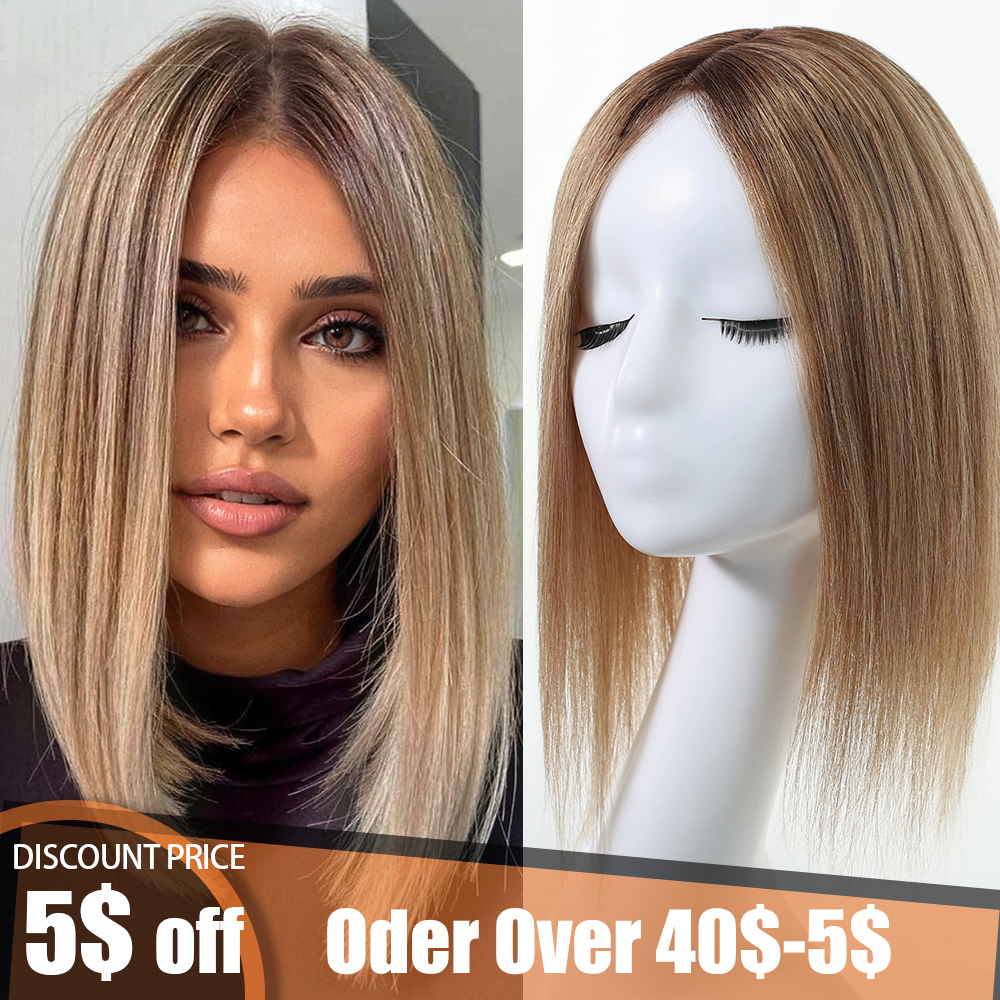 12 Zoll braune Ombre 100 % Remy Echthaar-Topper, Seidenbasis, Clips im Haar, Remy-Echthaarteile, Extensions für Frauen, täglicher Gebrauch