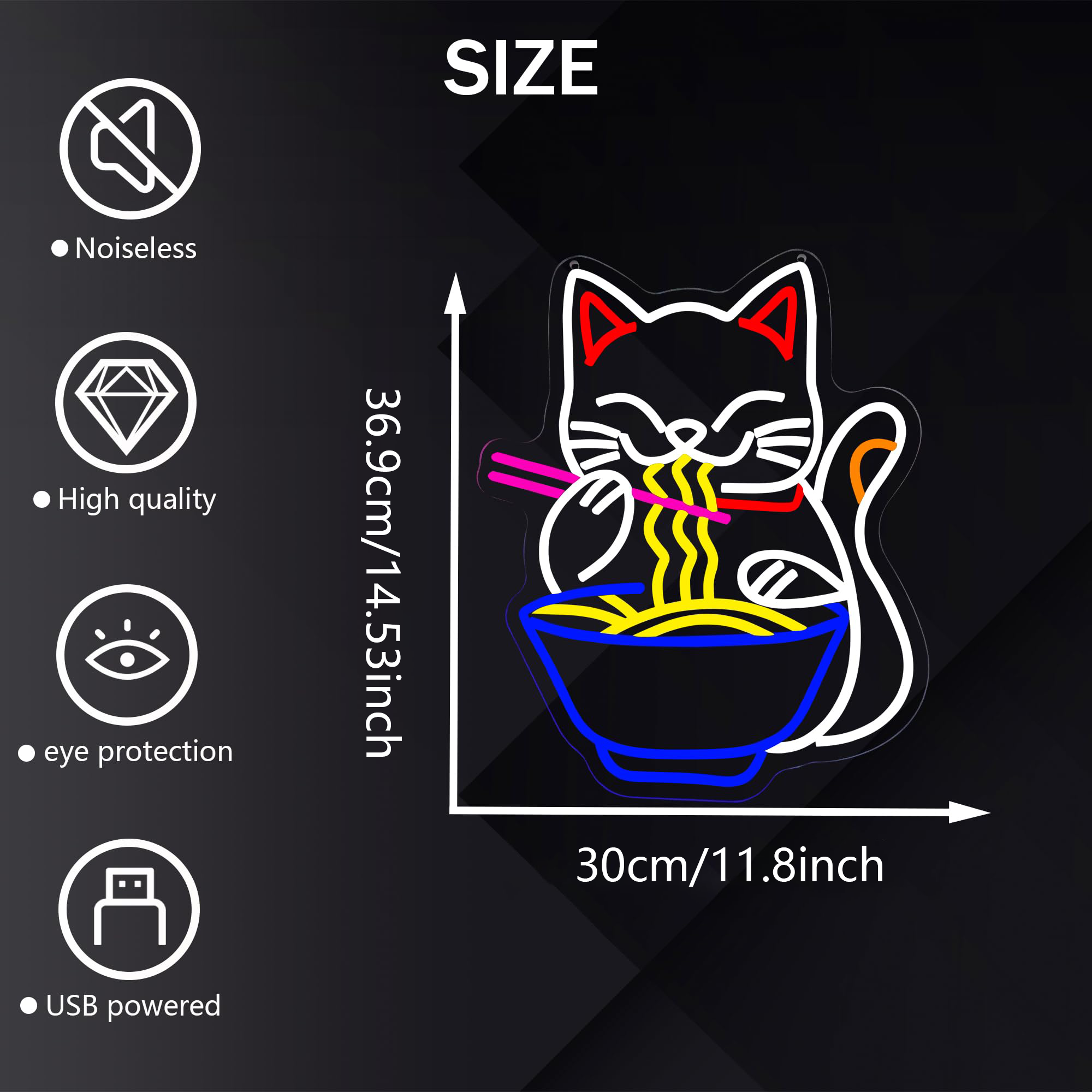 Letrero de neón de gato de la fortuna Ramen, letreros de neón Led de fideos de gato de la suerte para decoración de pared, hogar, Bar, cocina, comedor, decoración artística de pared, regalos