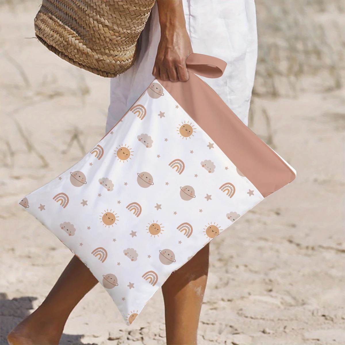 Happyflaut 1pc portátil saco de fraldas do bebê impresso à prova dwaterproof água molhado seco fralda bolsa carrinho carry pacote viagem wetbag com bolsos