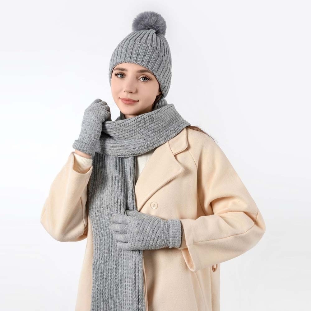 Универсальный комплект эластичного шарфа и шапки, теплые варежки, морозостойкие перчатки с сенсорным экраном, мягкий однотонный вязаный шарф, ветрозащитный