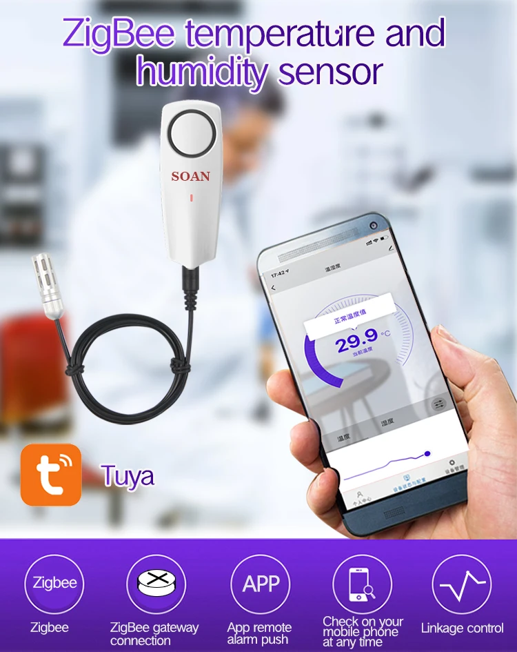 Termômetro higrômetro Tuya Smart Zigbee com carga USB de temperatura externa ou bastão recarregável