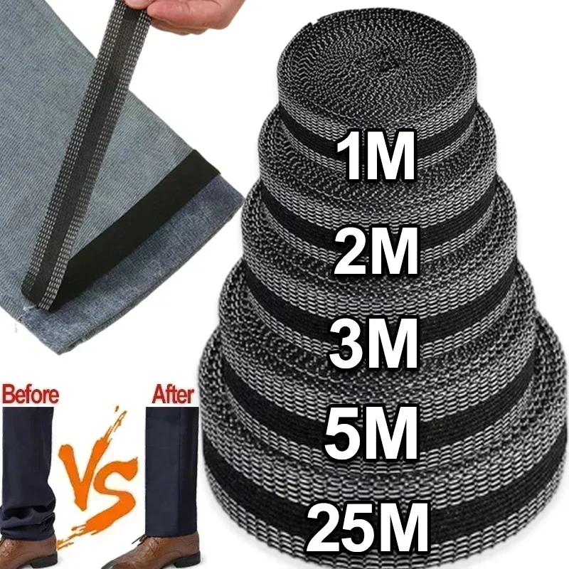 Cinta autoadhesiva para pasta de pantalones, parche para piernas, borde de pantalones, herramienta de costura para acortar ropa, dobladillo termoadhesivo, cinta de tela DIY, 1/5M