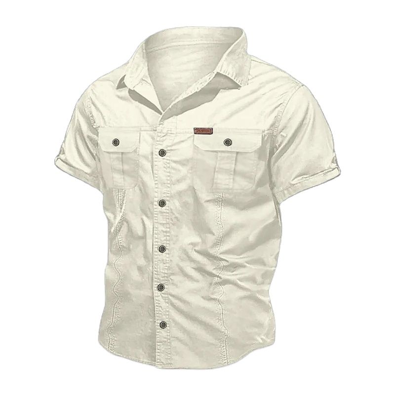 Camicia militare da uomo nuova Camicie cargo a maniche corte da uomo Camicia solida casual in cotone 100% Camicia da lavoro tascabile maschile Camicia tattica