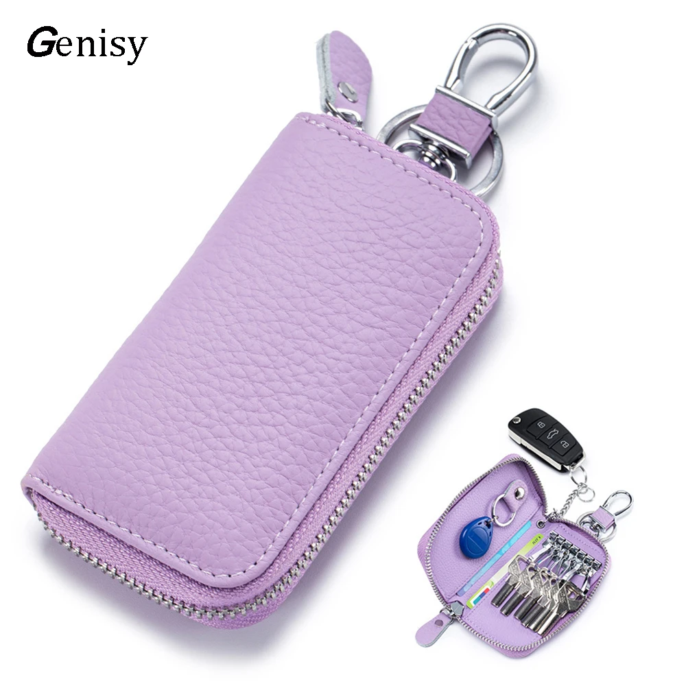 Estuche para llaves con cremallera multifuncional para hombre, estuche para llaves para el hogar, llavero Universal para coche, organizador de cuero para mujer, llavero, billetera de 10 colores
