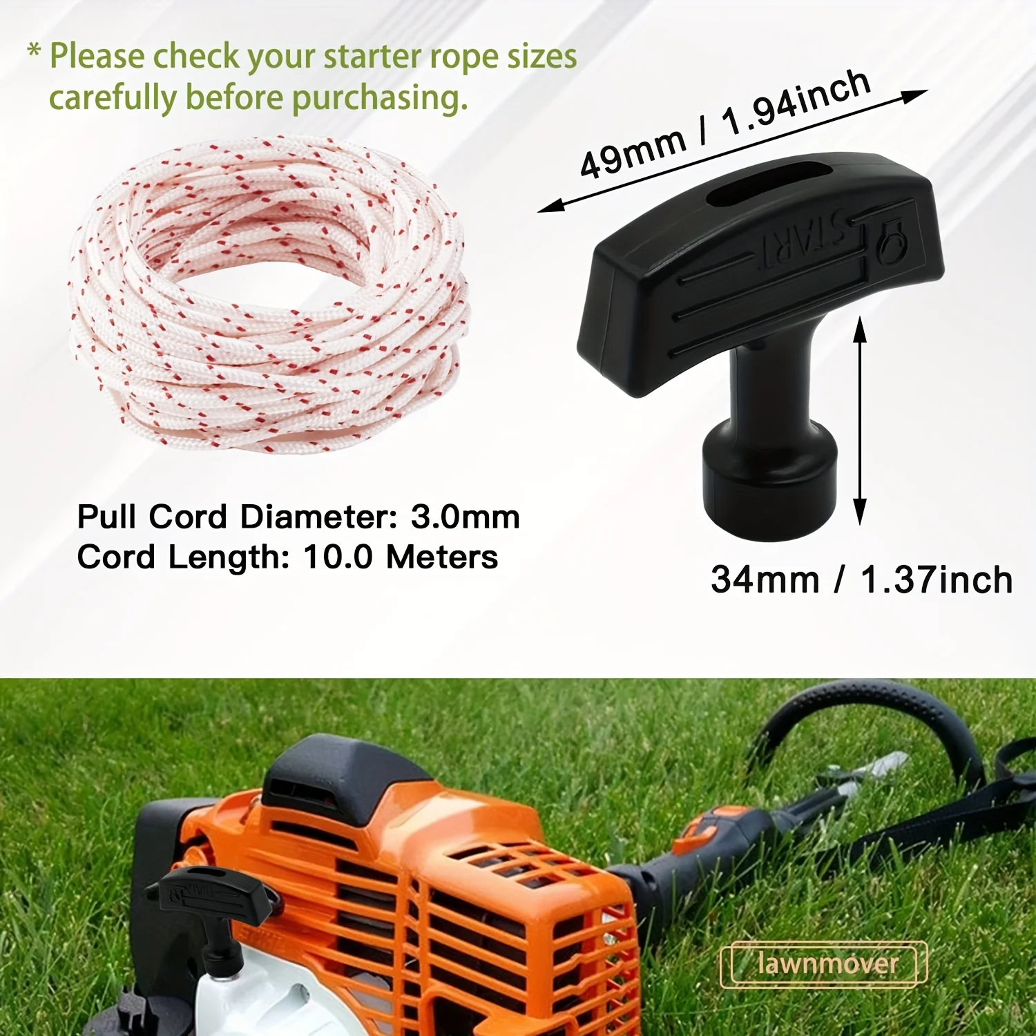 Lusqi recoil starter corda 10m * 3mm puxar corda com 0/1/2/3 alças de partida para peças de motor cortador de grama a gasolina