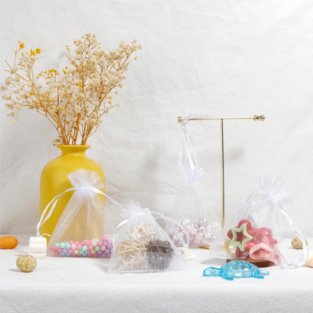 50 個ホワイトシアーオーガンザバッグジュエリーギフトパーティー記念品バッグ巾着付き結婚式クリスマス小さなジュエリー収納