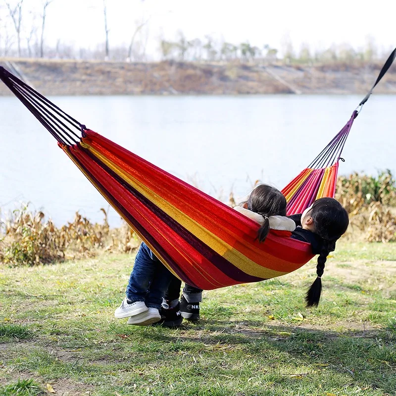 Single portable outdoor camping canvas hammock, nylon color matching hammock, high-strength parachute cloth hammock