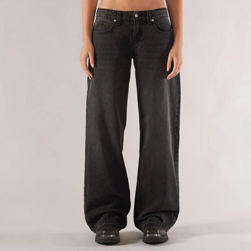 Calça jeans feminina Combhasaki Y2K vintage com bolsos estética solta cor gradiente botão cintura baixa perna larga calça comprida jeans