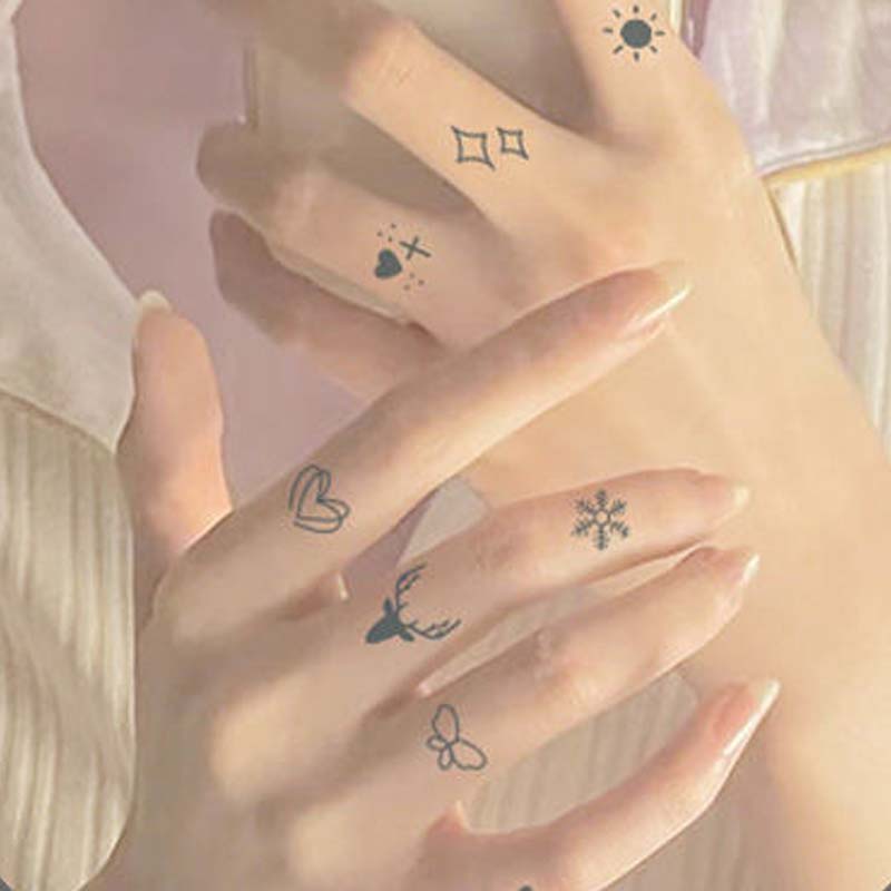 6 ชิ้นนิ้วมือขนาดเล็กออกแบบรอยสักชั่วคราวกันน้ํา, ยาวนาน, สักปลอมที่สมจริงสําหรับผู้ชายและผู้หญิง