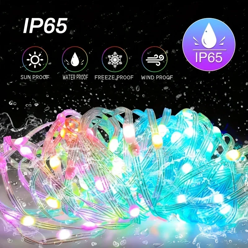 WS2812 LED Fairy String Light บลูทูธสมาร์ทโคมไฟคริสต์มาสแอดเดรส DC5V App ควบคุมสําหรับ Garland Party Decor