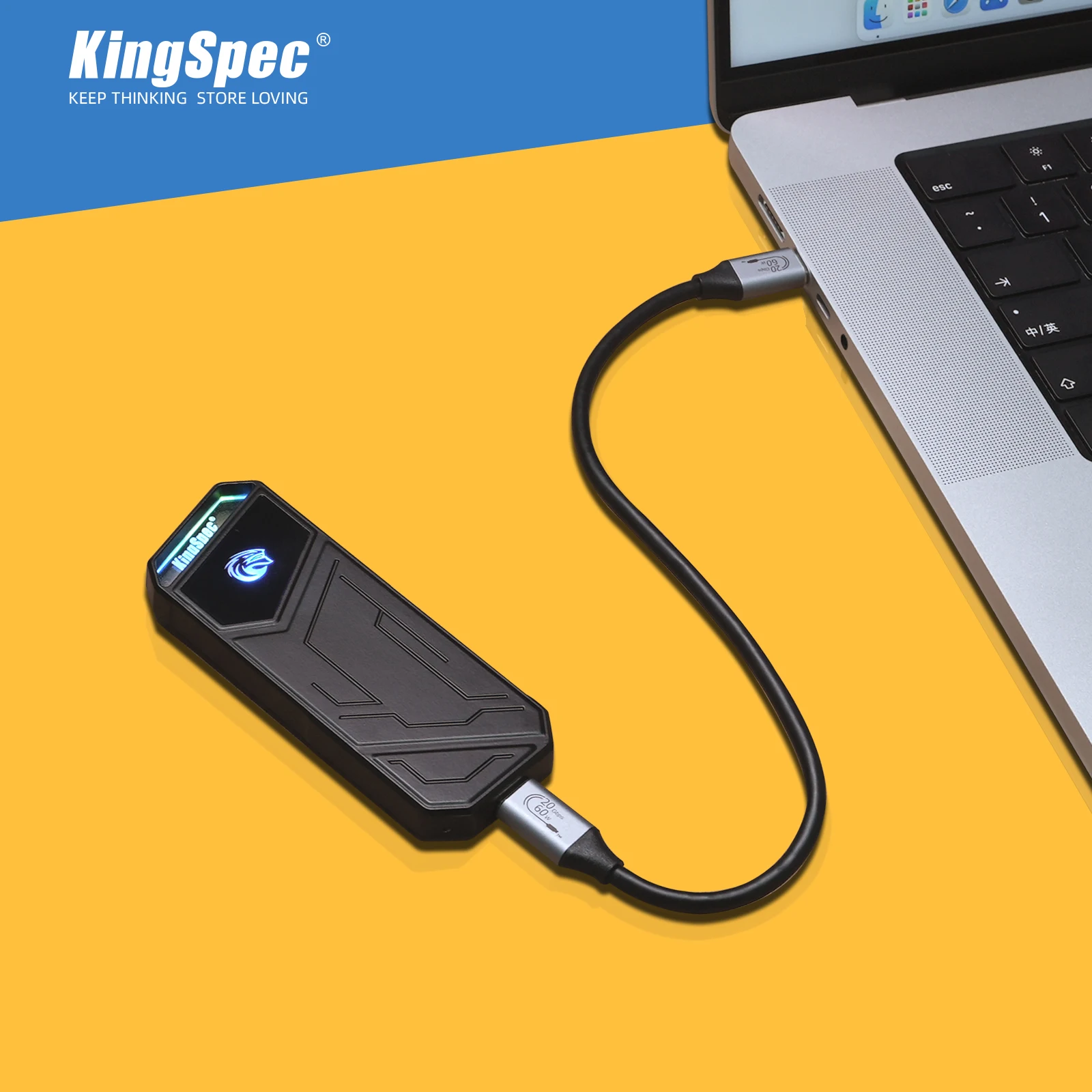 KingSpec NVMe Внешний SSD 512 ГБ 500 ГБ 1 ТБ 2 ТБ Жесткий диск 20 Гбит/с Тип C USB 3.2 RGB Портативный твердотельный диск для портативных ПК