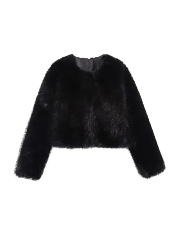 Veste courte épaisse et chaude en fausse fourrure pour femmes, col rond, manches longues, vêtements d'extérieur pour femmes, hauts chics, à la mode