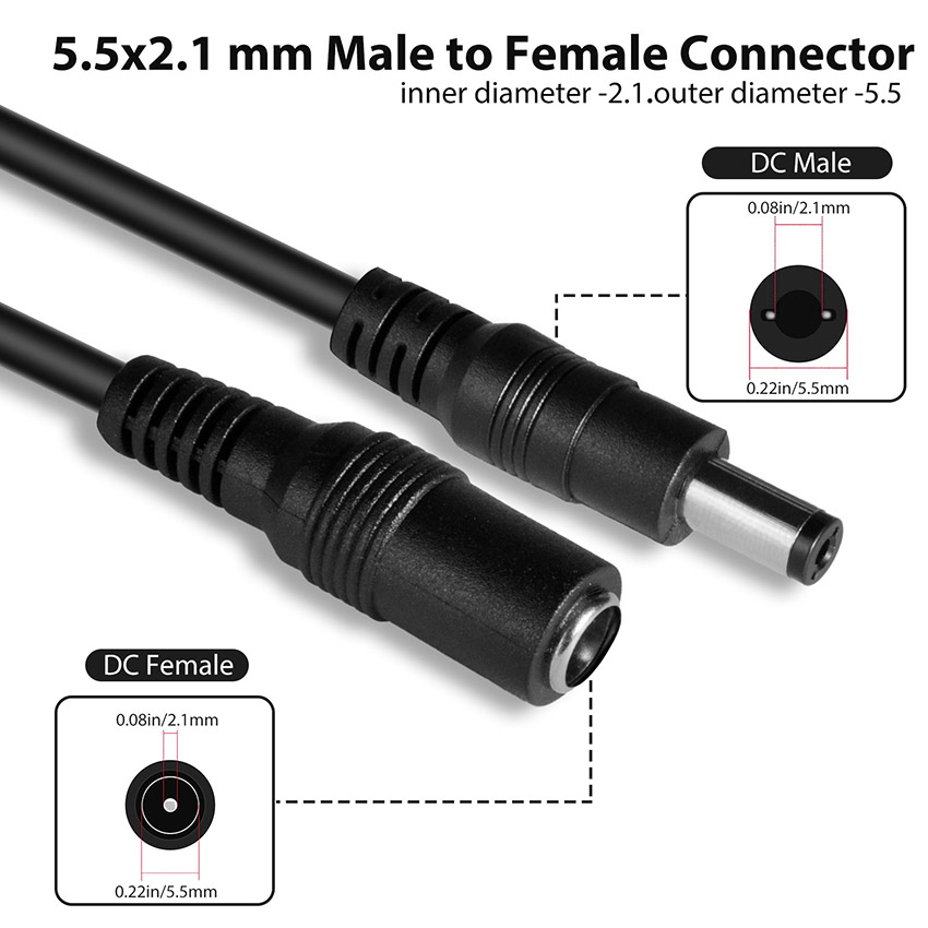 Uvusee cctv 10 metros 5m 15m 20 metros 2.1x5.5mm dc 12v cabo de extensão de alimentação para câmeras de segurança de áudio câmera ip dvr autônomo