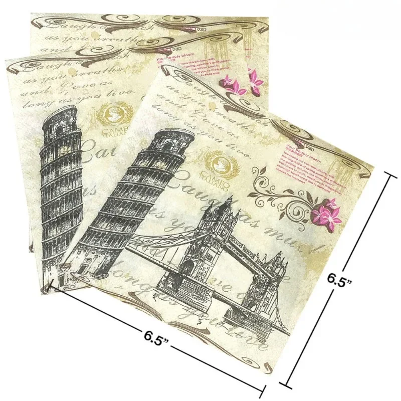 New Leaning Tower Hanging Bridge Scenic Printed Napkins Party Table Decoration Paper Placemats Butterfly Bone Bartlett Paper