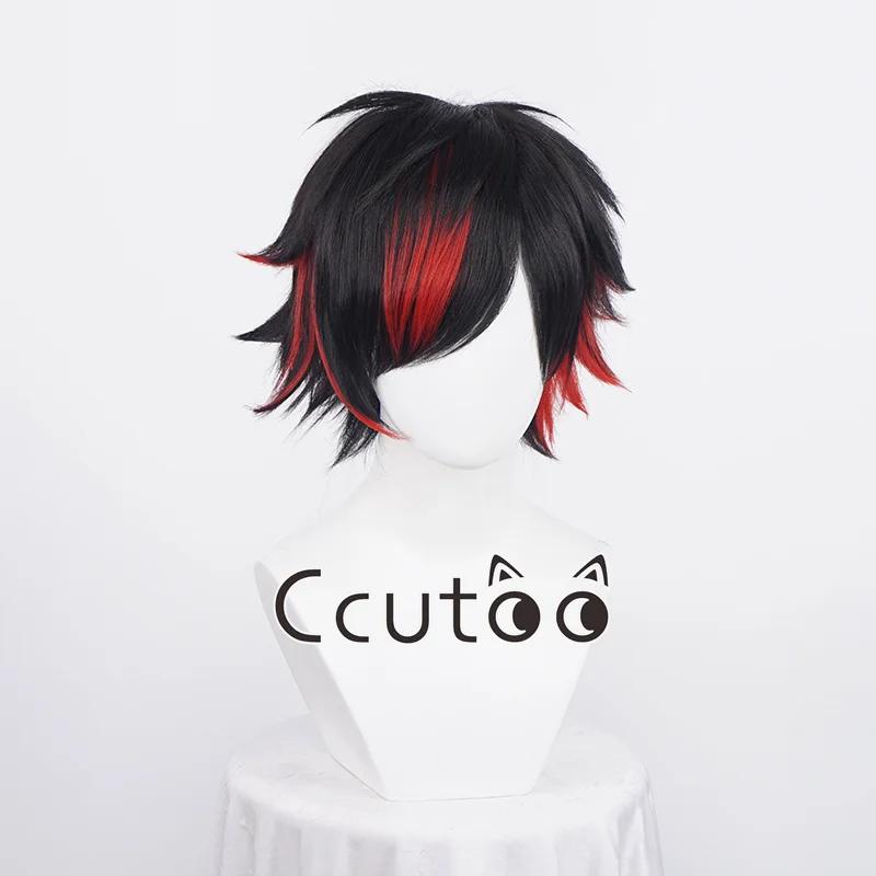 Nagumo Tetora วิกผมคอสเพลย์วิกผมสั้นสีดำผสมสีแดงทนความร้อนวิกผมปลอมงานเทศกาลฮาโลวีน