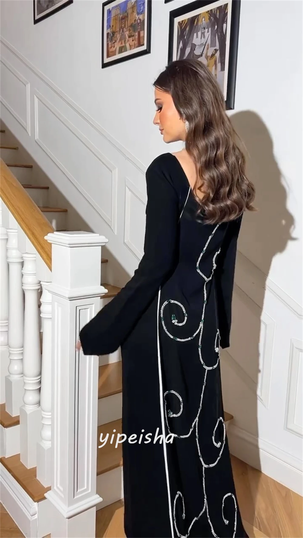 Customized Jiayigong  Simple Modern Style Formal Evening Square Collar A-line Beadings Bespoke Occasion Dresses