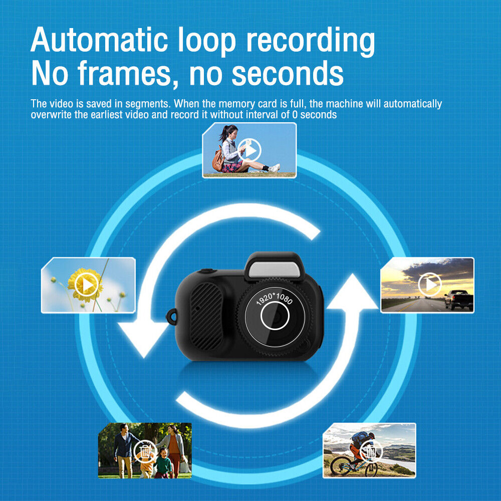 Mini telecamera con schermo per interni, casa, sport all'aria aperta, HD 1080p, portatile, vintage, molto piccola, mini telecamera, supporto per scheda TF