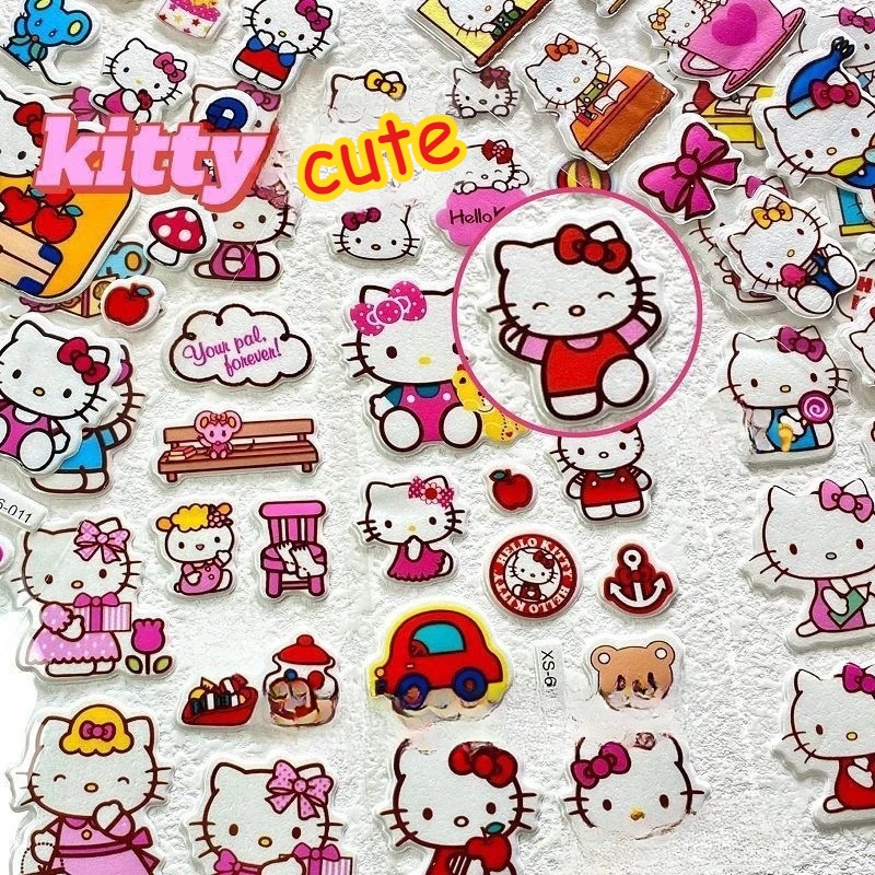 12Steets น่ารัก Hello Kitty สติกเกอร์ Kawaii สามมิติ 3d Sanrio สติกเกอร์การ์ตูนไม่มีการทําซ้ํา DIY ของเล่นเด็ก Decals